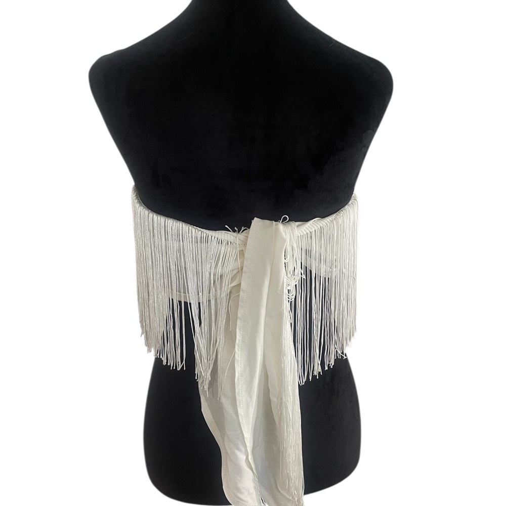 White Fringe Crop Tube ,tie Top, strapless,New - Picture 3 of 6